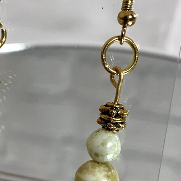 REIMAGINED Serpentine Stone Gold Plated Hook Earrings - Picture 3 of 5